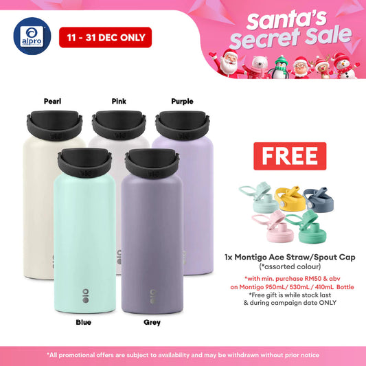Montigo Ace Bottle Mega Midtown Collection (Pink/ Grey/ Blue/ Purple/ Pearl) 950mL | Double-Wall Vacuum Insulation Montigo