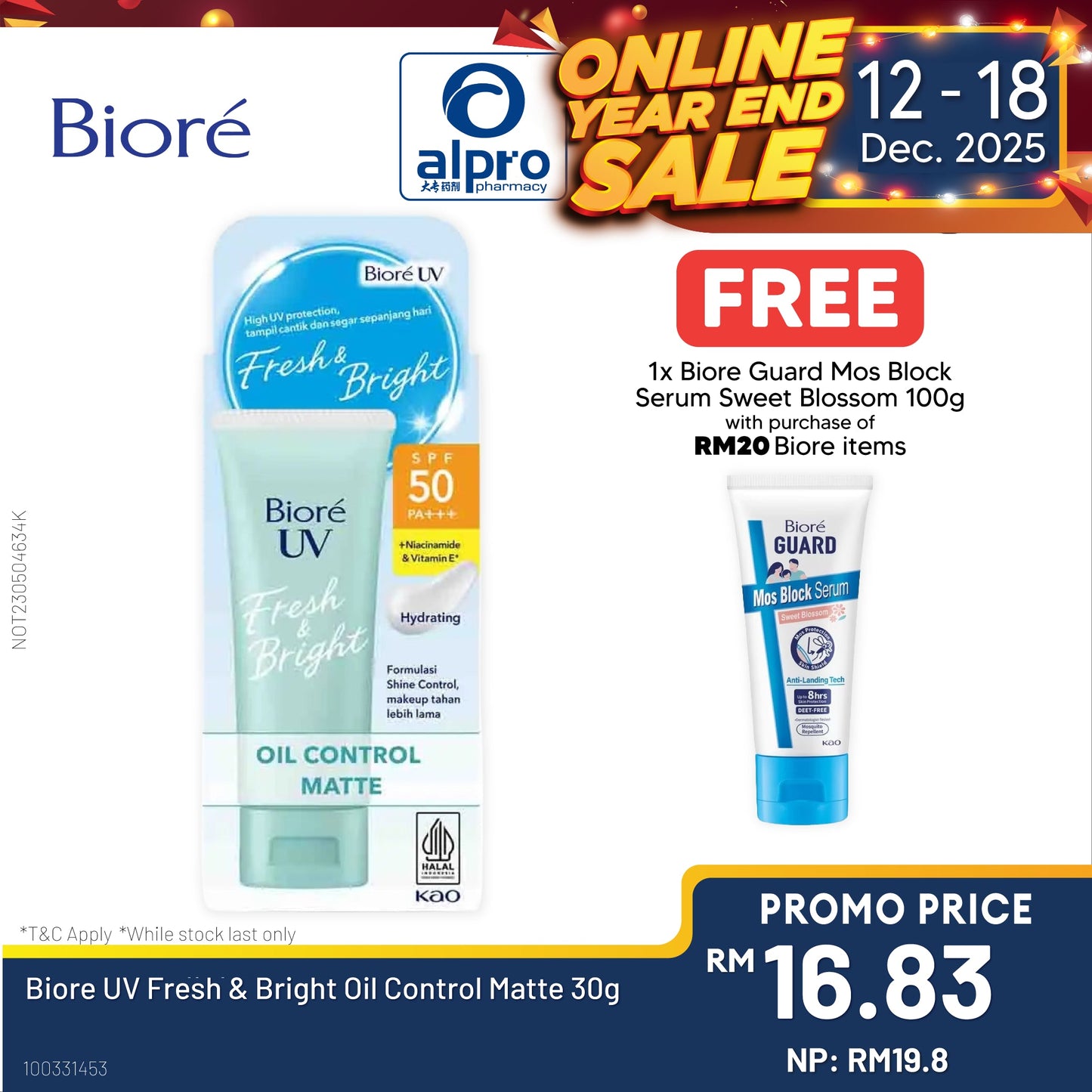Biore UV Fresh & Bright Oil Control Matte 30g Biore