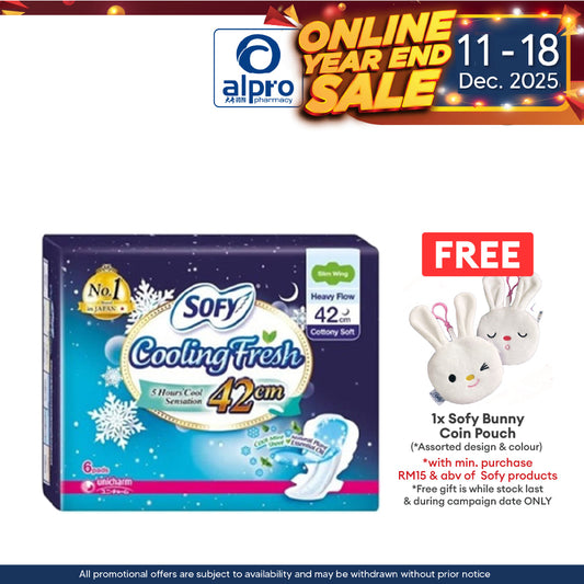 Sofy Cooling Night Sanitary Pads Slim Wing 42cm 6s | High Absorbent Sofy