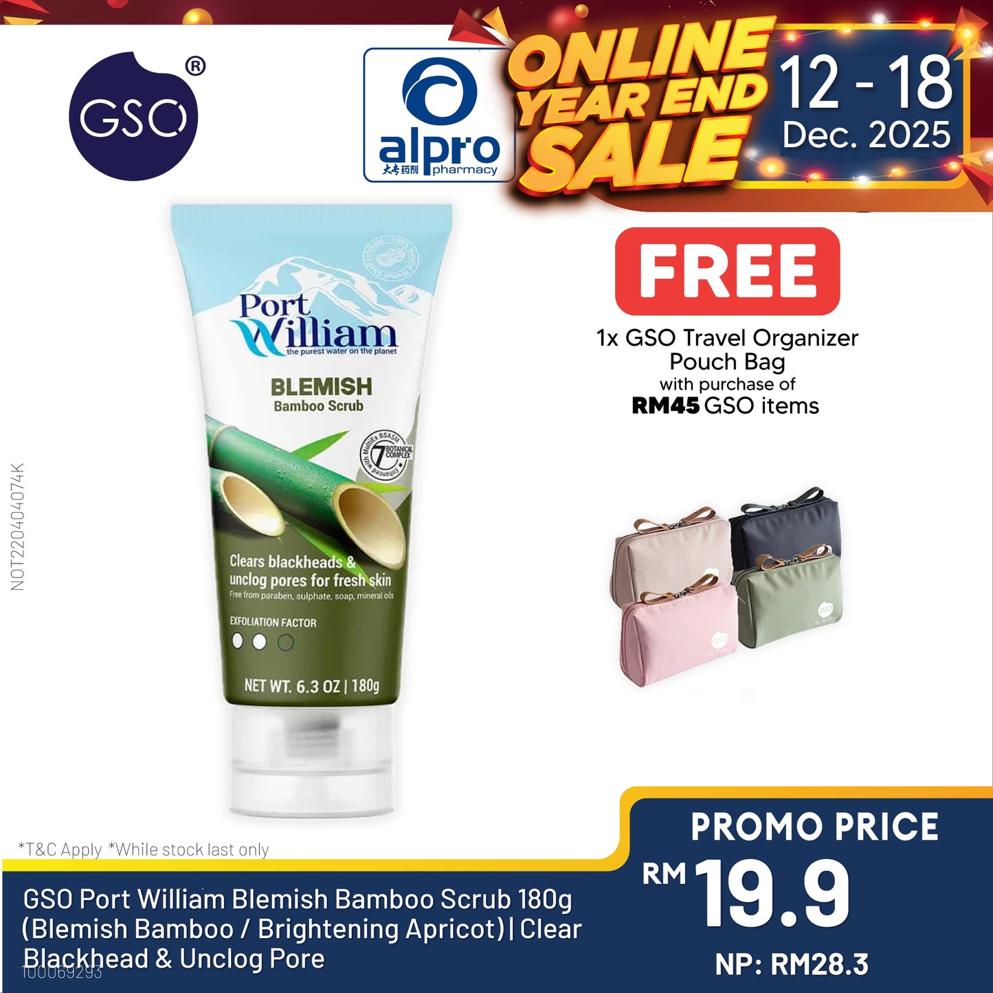 GSO Port William Blemish Bamboo Scrub 180g (Blemish Bamboo / Brightening Apricot) | Clear Blackhead & Unclog Pore Alpro Pharmacy