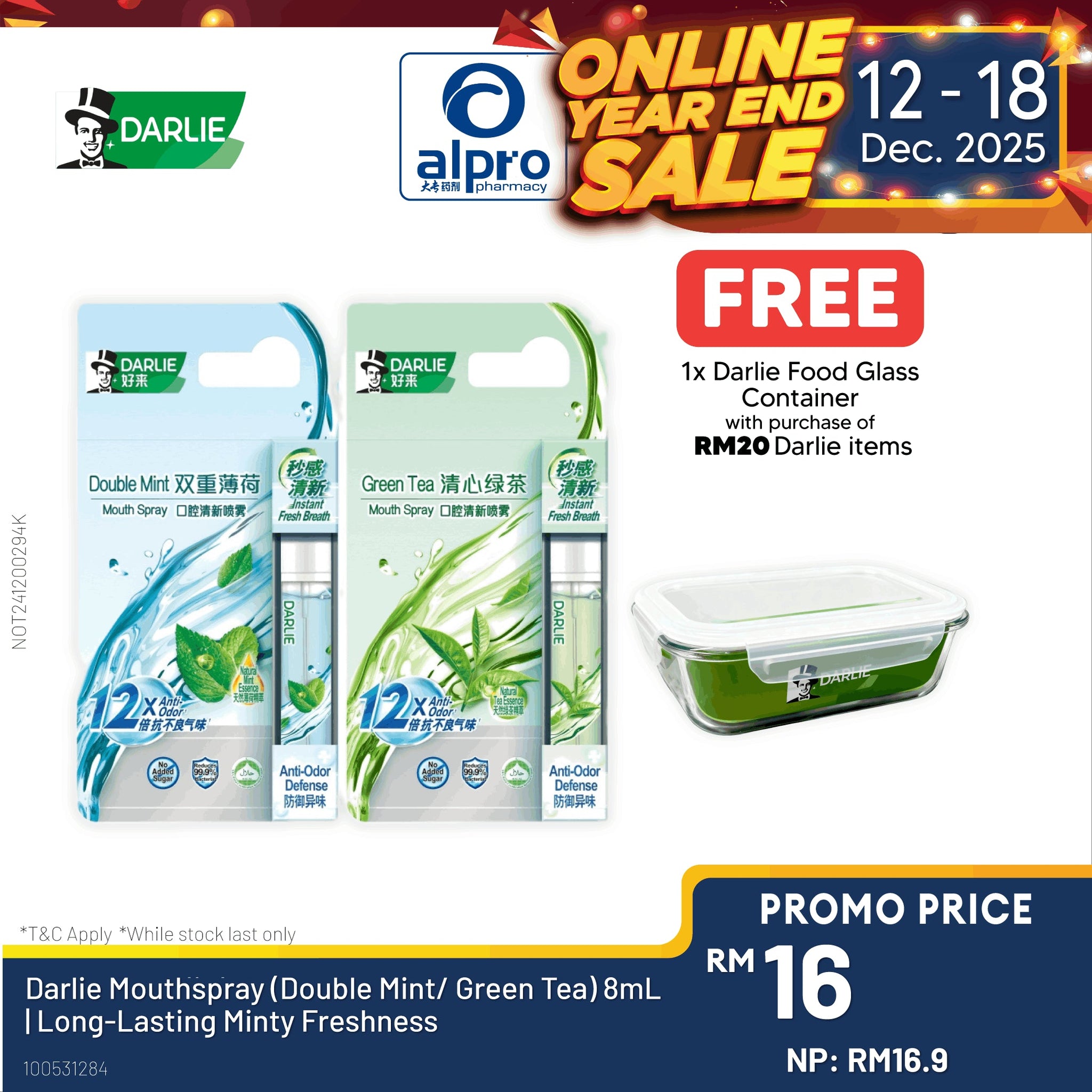 Darlie Mouthspray (Double Mint/ Green Tea) 8mL | Long-Lasting Minty Freshness Darlie