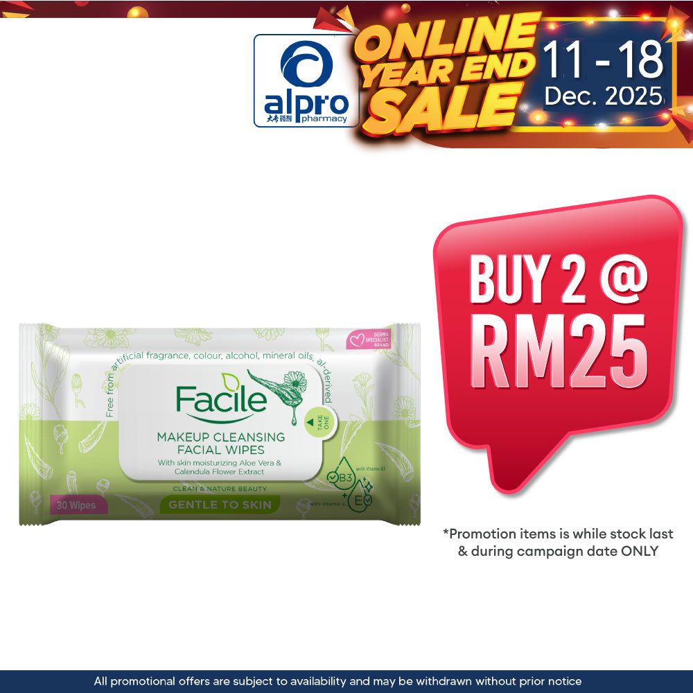 Facile Makeup Cleansing Facial Wipes 30s | Remove Makeup, Suitable For All Skin Types Facile, GSO
