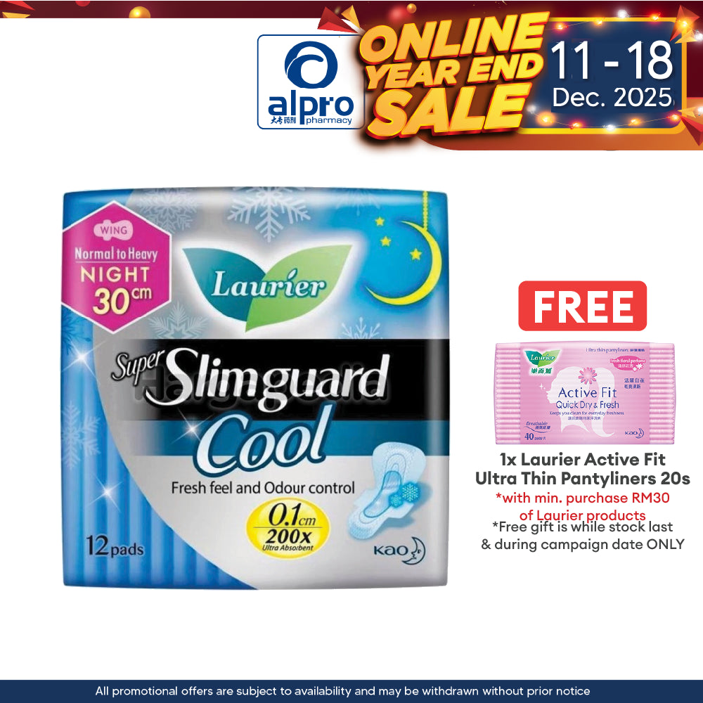 Laurier Super Slimguard Cool 30cm 12s | Ultra Dryness With High Breathability Laurier