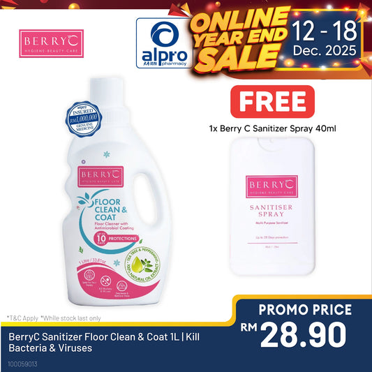 Berry C Sanitizer Floor Clean & Coat 1L | Kill Bacteria & Viruses Berry C
