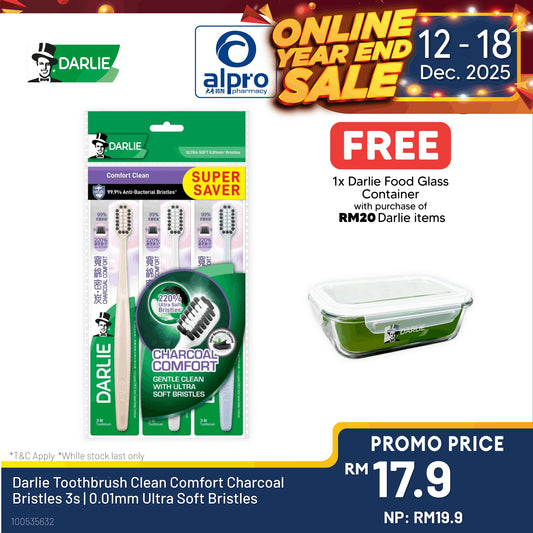 Darlie Toothbrush Clean Comfort Charcoal Bristles 3s | 0.01mm Ultra Soft Bristles Alpro Pharmacy