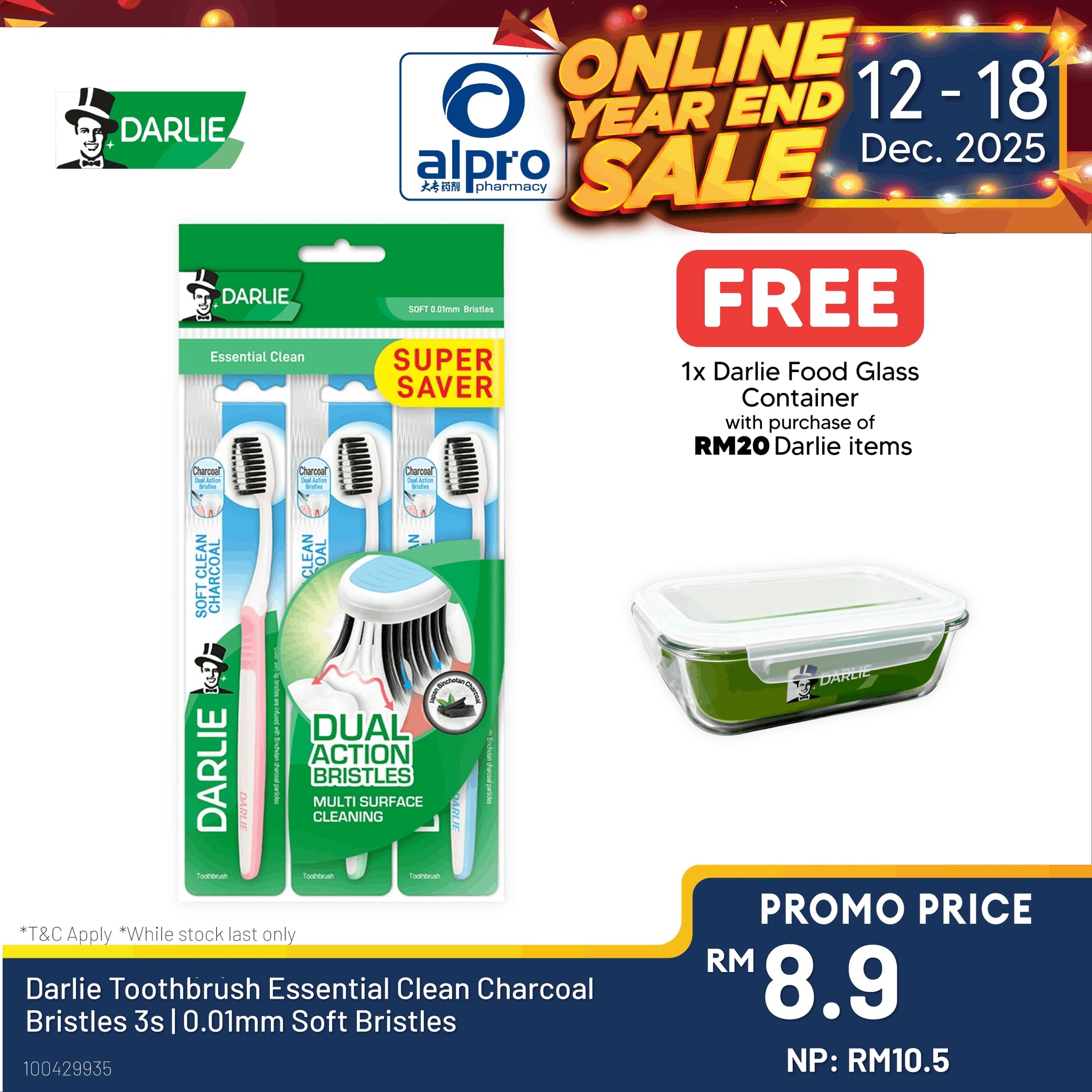 Darlie Toothbrush Essential Clean Charcoal Bristles 3s | 0.01mm Soft Bristles Darlie