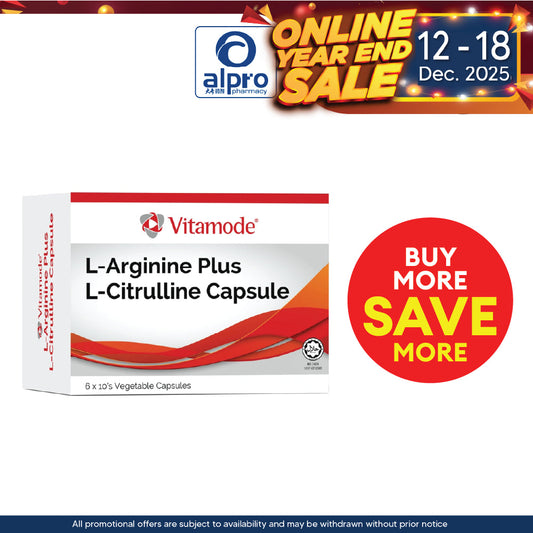Vitamode L-Arginine Plus L-Citrulline Capsule 6x10s | With Dual Amino Acids For Healthy Body Function Vitamode