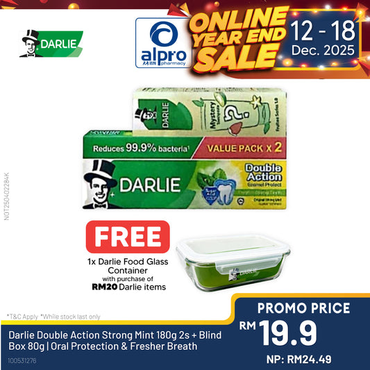Darlie Double Action Strong Mint 180g 2s + Blind Box 80g | Oral Protection & Fresher Breath Alpro Pharmacy