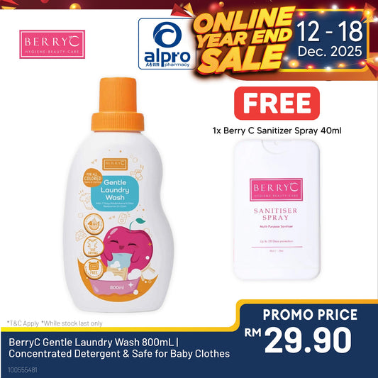 BerryC Gentle Laundry Wash 800mL | Concentrated Detergent & Safe for Baby Clothes Alpro Pharmacy