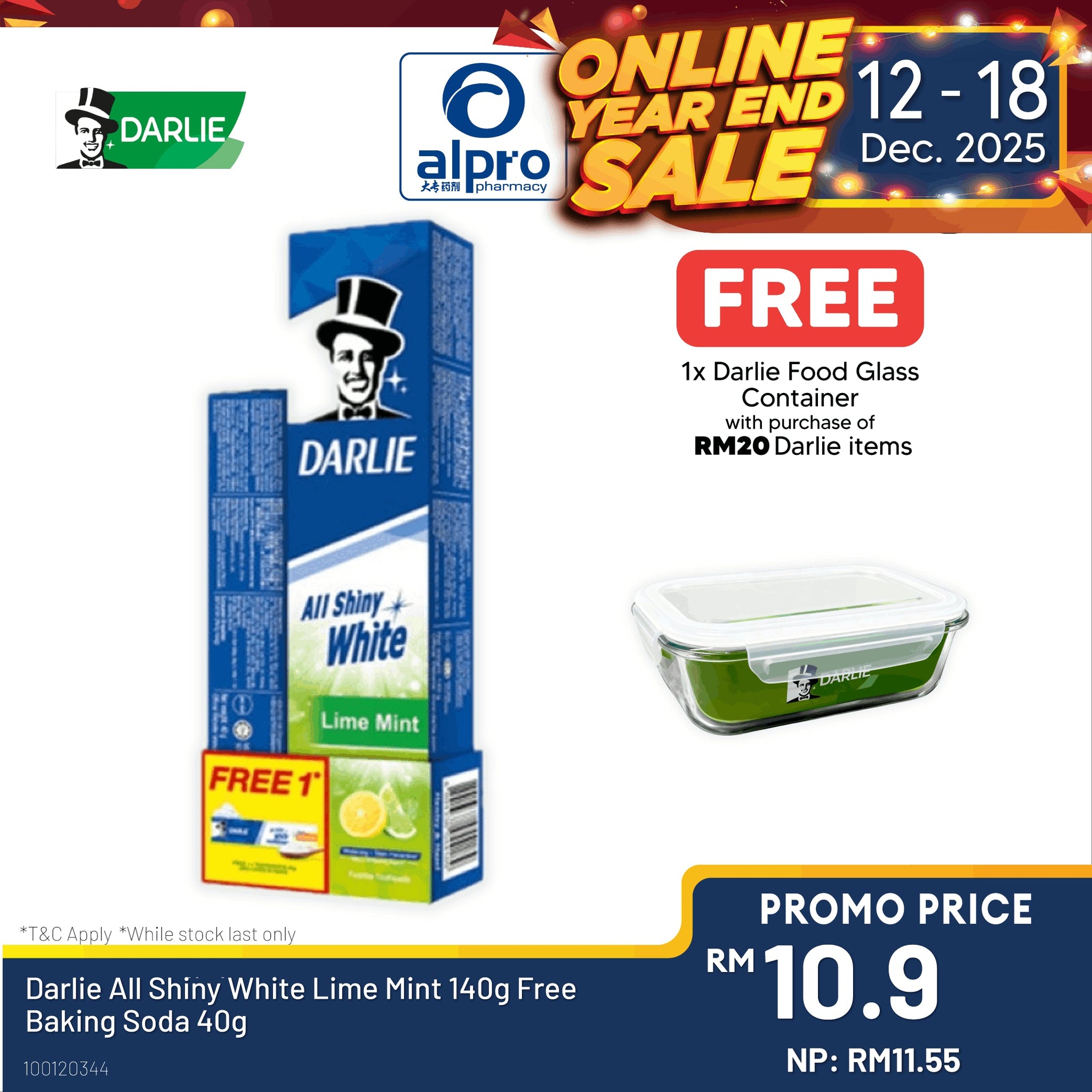 Darlie All Shiny White Lime Mint 140g Free Baking Soda 40g Alpro Pharmacy