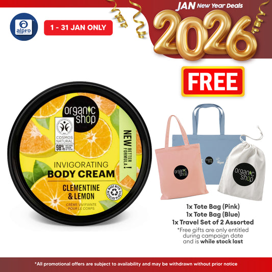 Organic Shop Invigorating Body Cream Clementine and Lemon 250mL | Improves Skin Texture