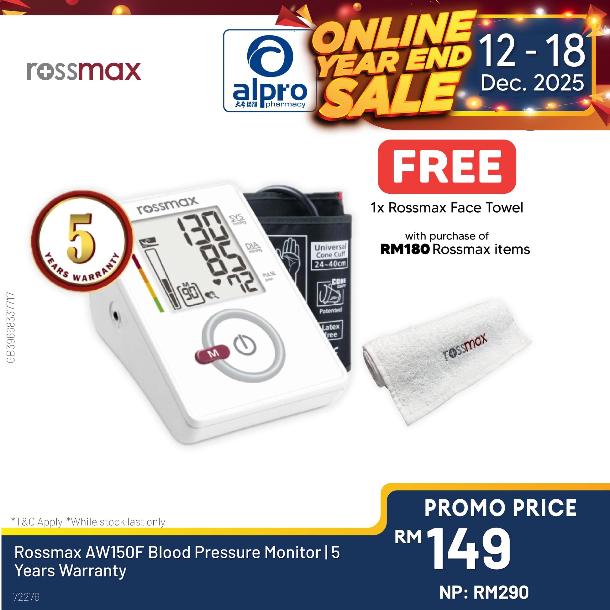Rossmax AW150F Blood Pressure Monitor | 5 Years Warranty Alpro Pharmacy