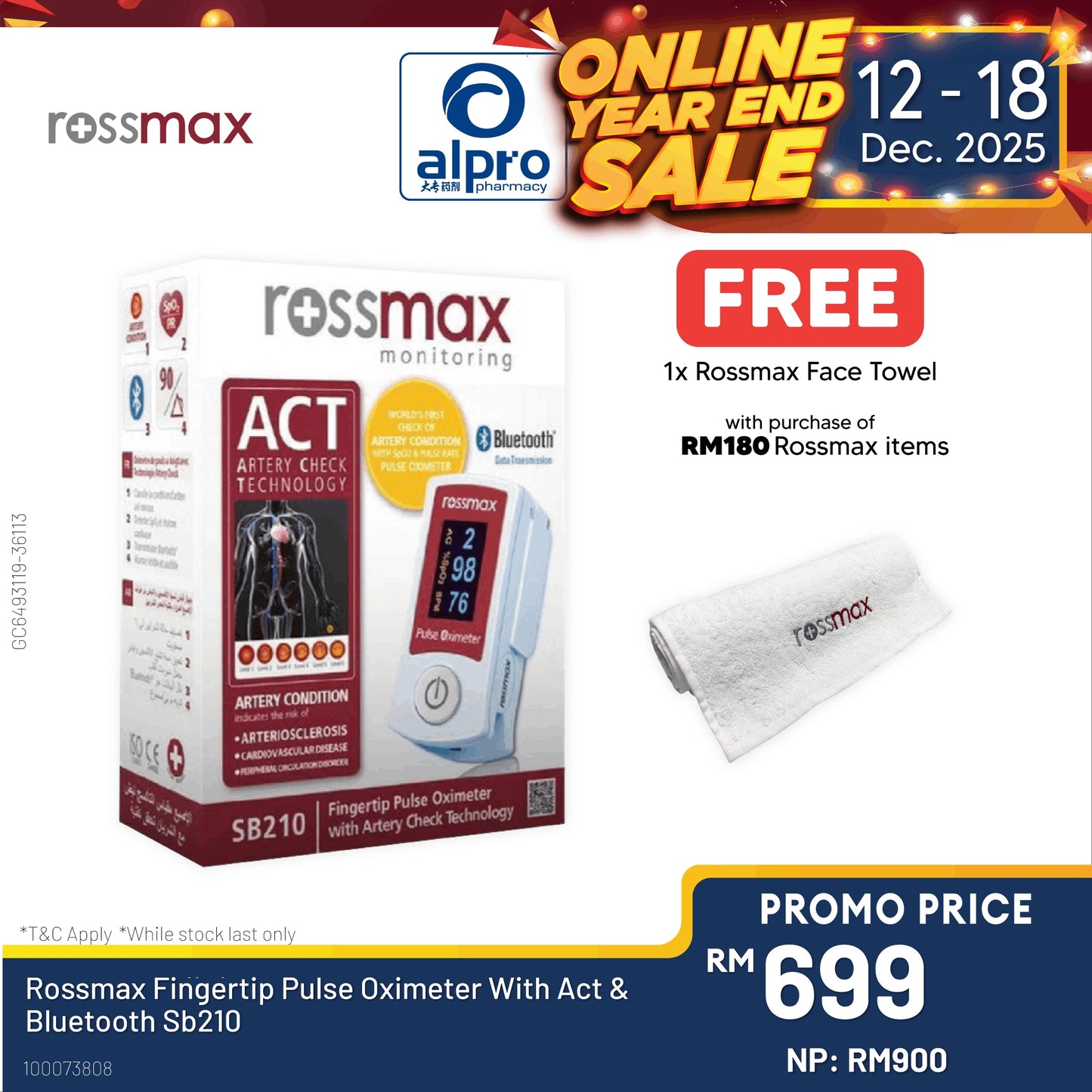 Rossmax Fingertip Pulse Oximeter With Act & Bluetooth Sb210 Alpro Pharmacy