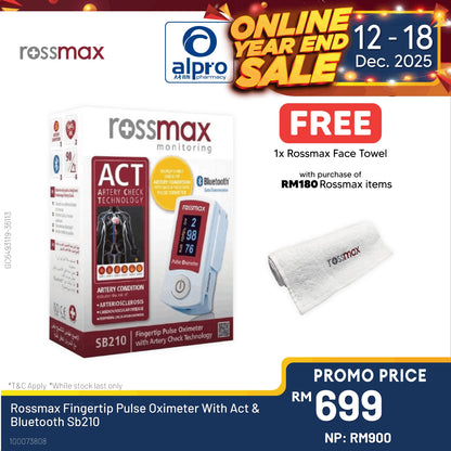 Rossmax Fingertip Pulse Oximeter With Act & Bluetooth Sb210 Alpro Pharmacy