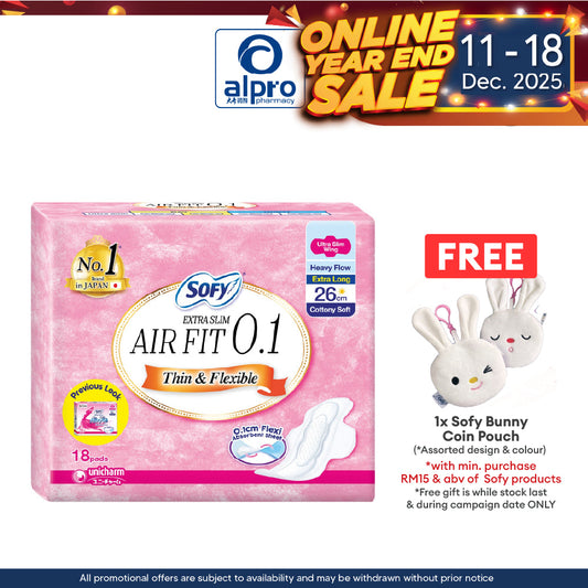 Sofy Air Fit 0.1 Day Ultra Slim Wing 26cm 18s | Thin Quick Absorbent Sheet Alpro Pharmacy