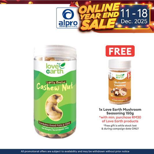 Love Earth Light Roasted Natural Cashew Nut 320g | Protects the Eyes (Lutein & Zeaxanthin) Alpro Pharmacy