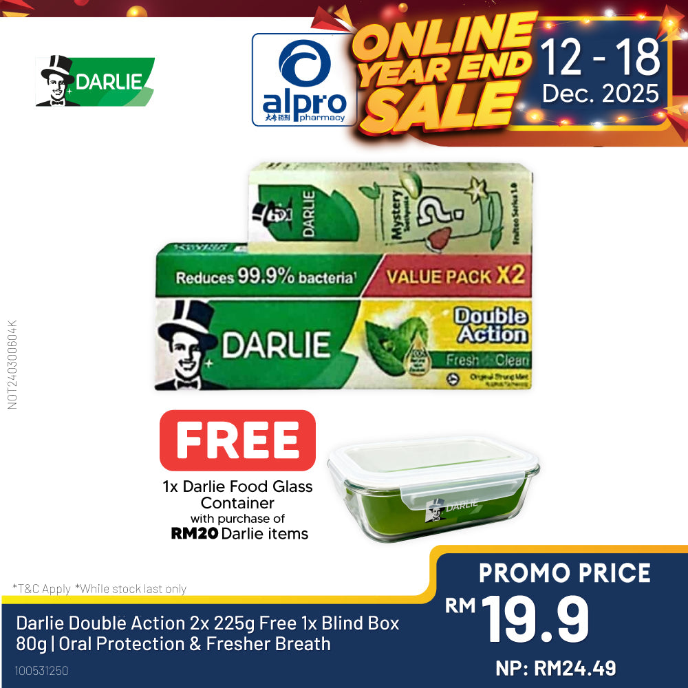 Darlie Double Action 2x 225g Free 1x Blind Box 80g | Oral Protection & Fresher Breath Alpro Pharmacy