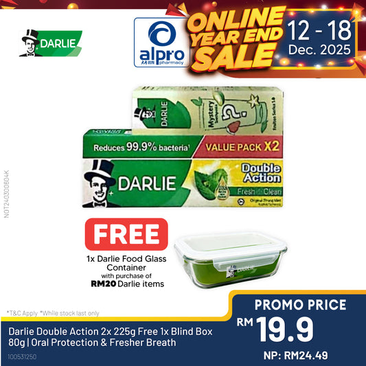 Darlie Double Action 2x 225g Free 1x Blind Box 80g | Oral Protection & Fresher Breath Alpro Pharmacy