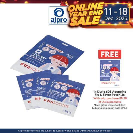 Durio 605 Acupoint Flu & Fever Patch 3s | Skin Friendly Non-Woven Material Alpro Pharmacy