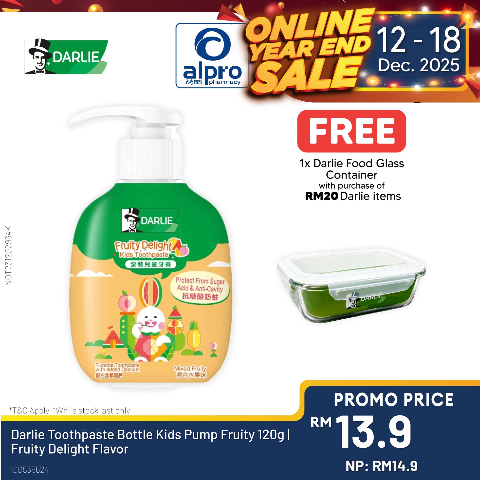 Darlie Toothpaste Bottle Kids Pump Fruity 120g | Fruity Delight Flavor Alpro Pharmacy