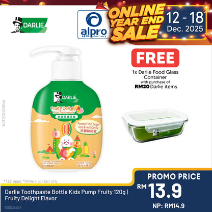 Darlie Toothpaste Bottle Kids Pump Fruity 120g | Fruity Delight Flavor Alpro Pharmacy