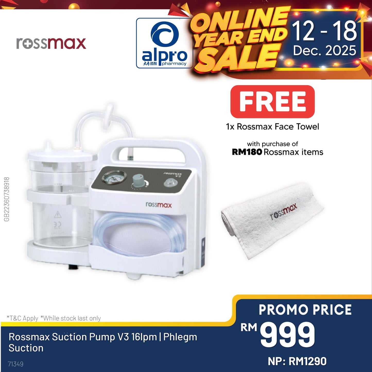 Rossmax Suction Pump V3 16lpm | Phlegm Suction Alpro Pharmacy