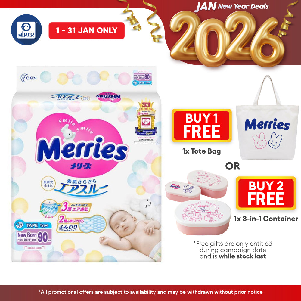 Merries Baby Diapers Super Jumbo (Tape) NB 90s Alpro Pharmacy