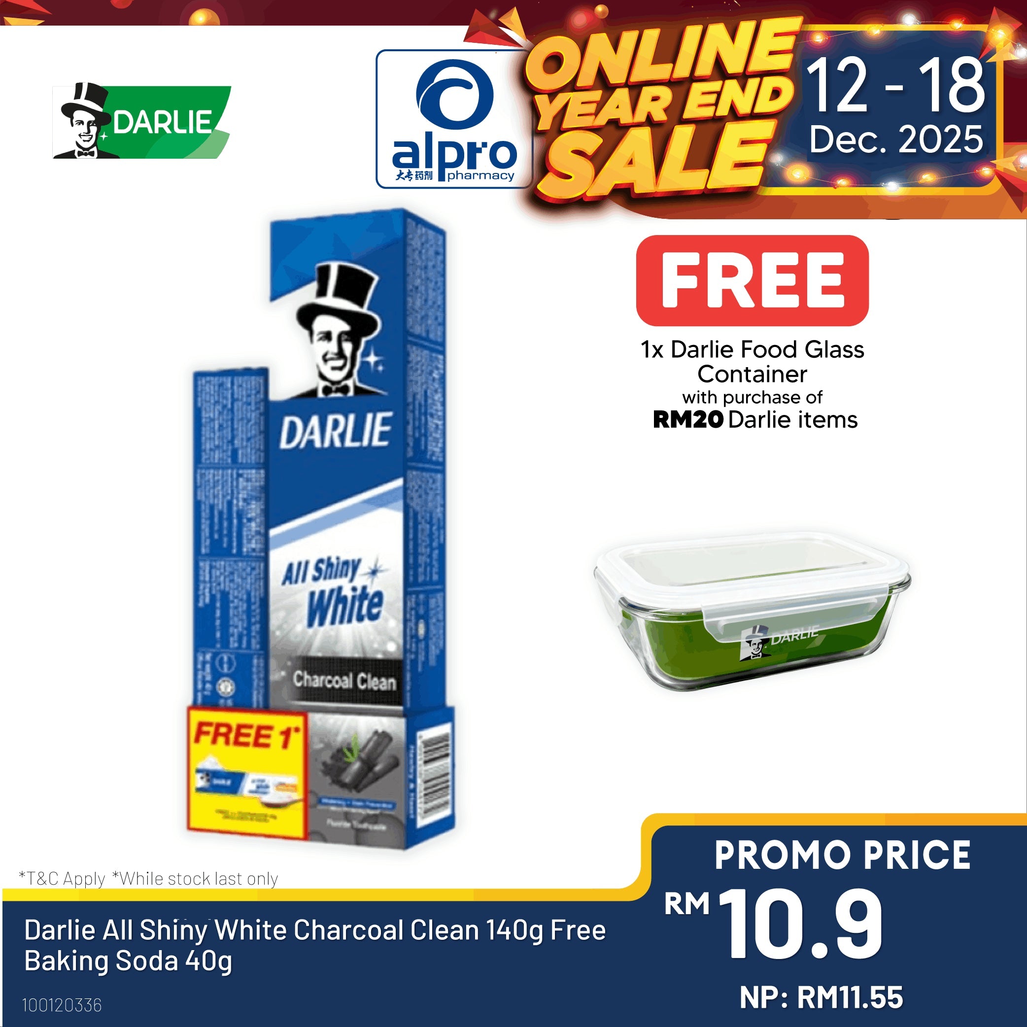 Darlie All Shiny White Charcoal Clean 140g Free Baking Soda 40g Alpro Pharmacy