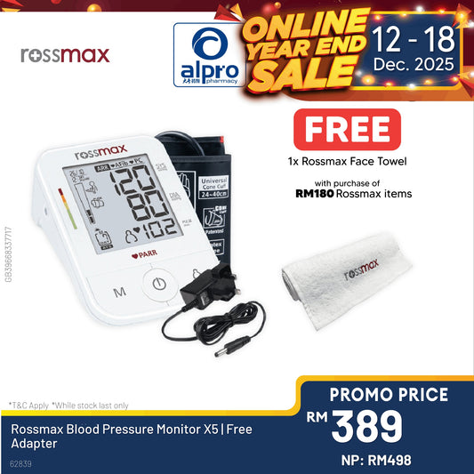 Rossmax Blood Pressure Monitor X5 | Free Adapter Alpro Pharmacy