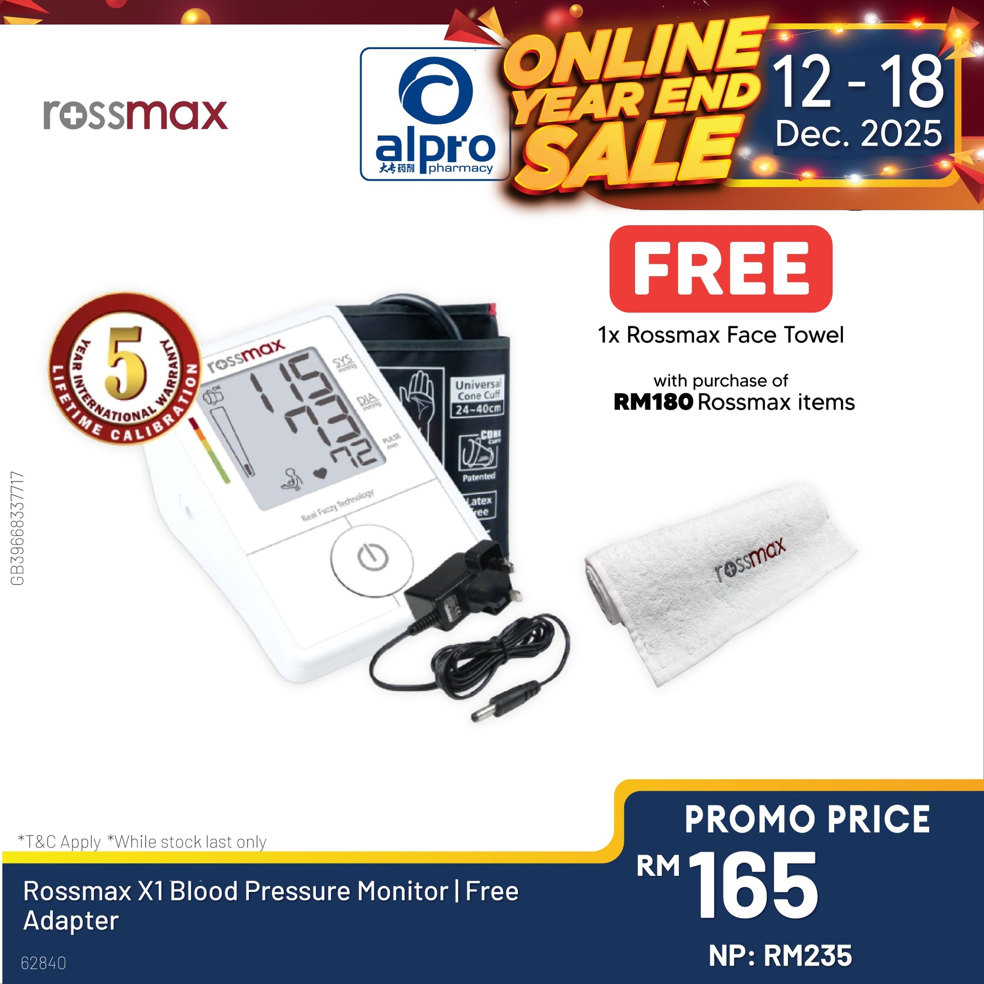 Rossmax X1 Blood Pressure Monitor | Free Adapter Alpro Pharmacy
