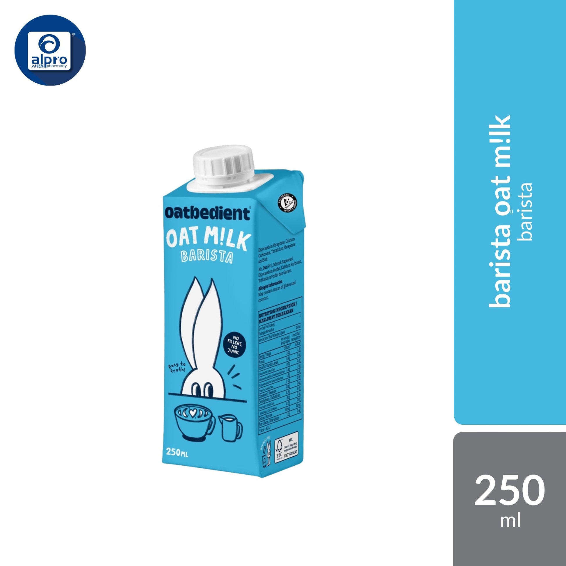 Oatbedient Oat Milk (Barista/ Chocolate) 250mL | Smooth & Creamy with Natural Sweet Oatbedient