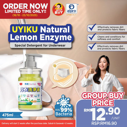[Group Buy Delivery Starts: 17/11/2025] Uyiku Natural Lemon Enzyme Underwear Cleaning Liquid 475ml Group Buy