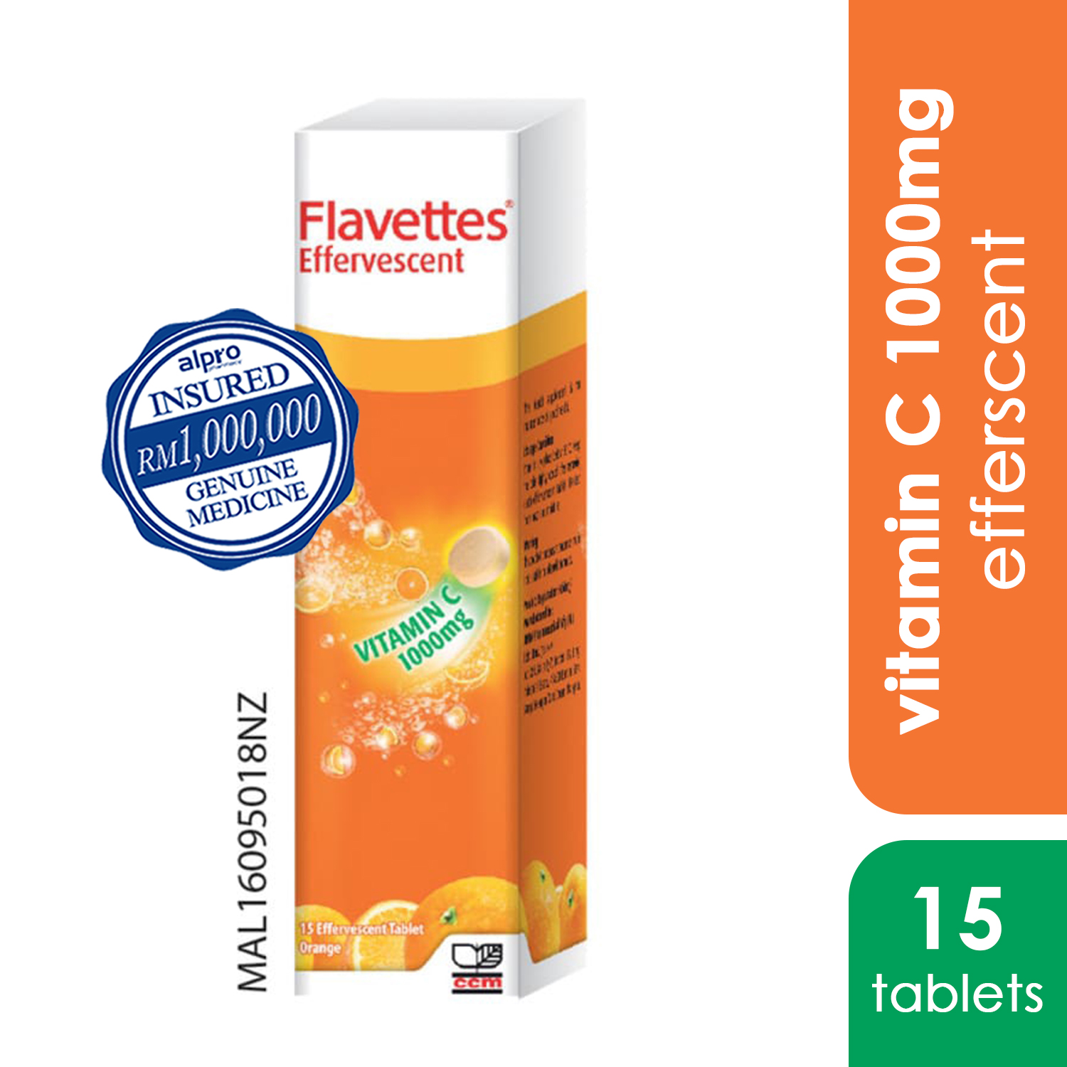 Flavettes Vit.c 1000mg Effervescent Orange 15s - Alpro Pharmacy