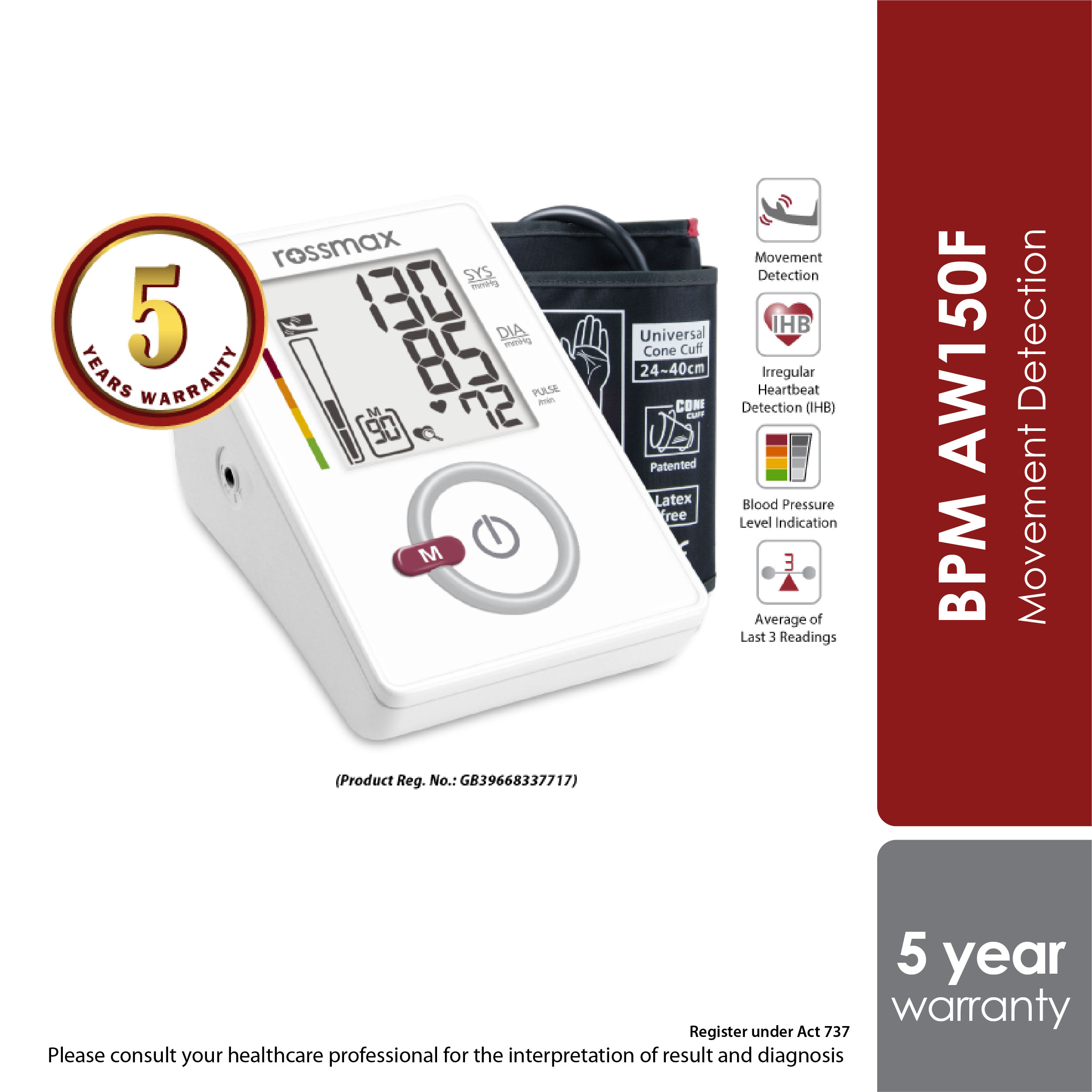 Rossmax AW150F Blood Pressure Monitor 5 Years Warranty