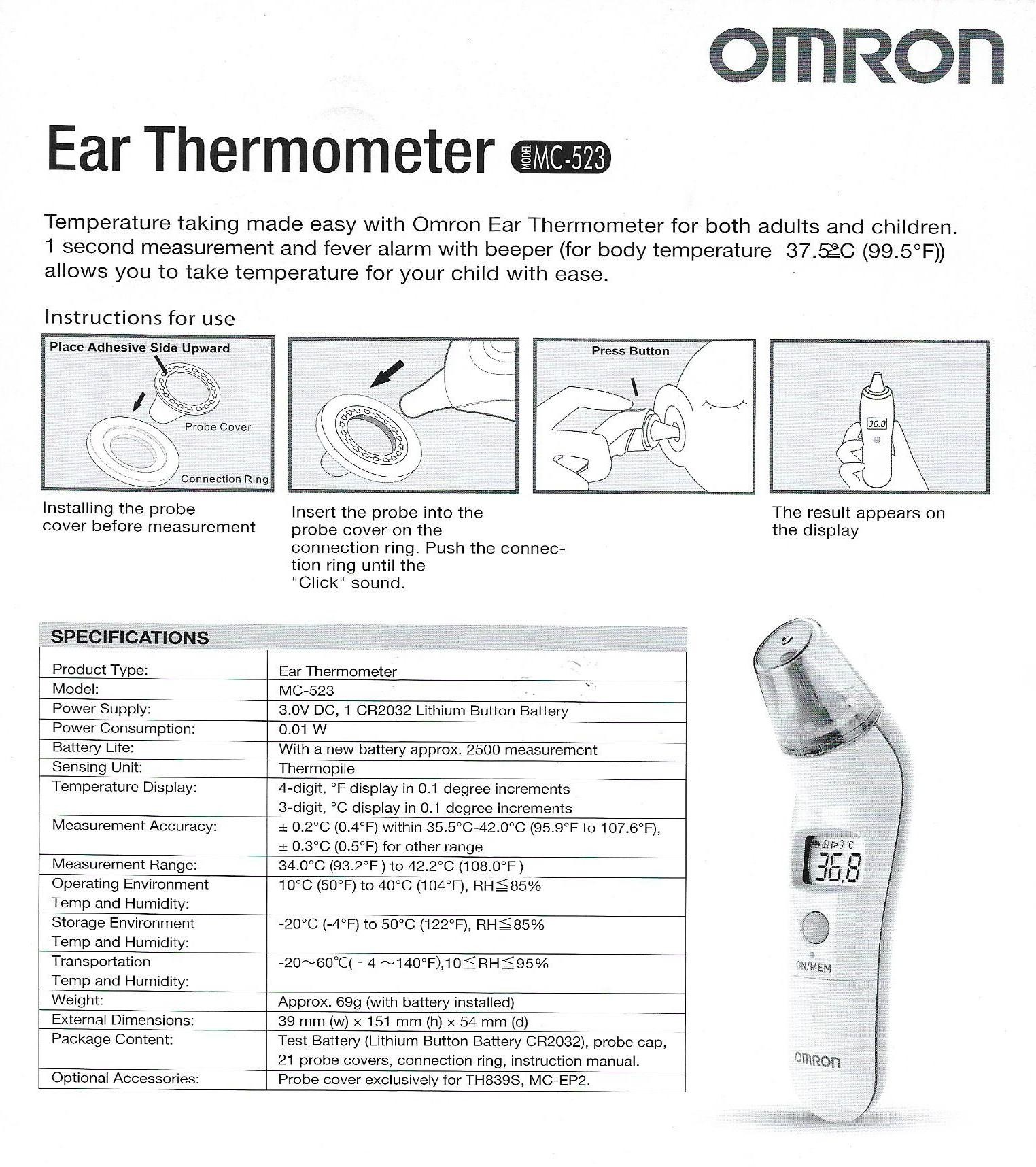 Ear shop thermometer battery