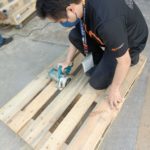 Cutting wooden pallet