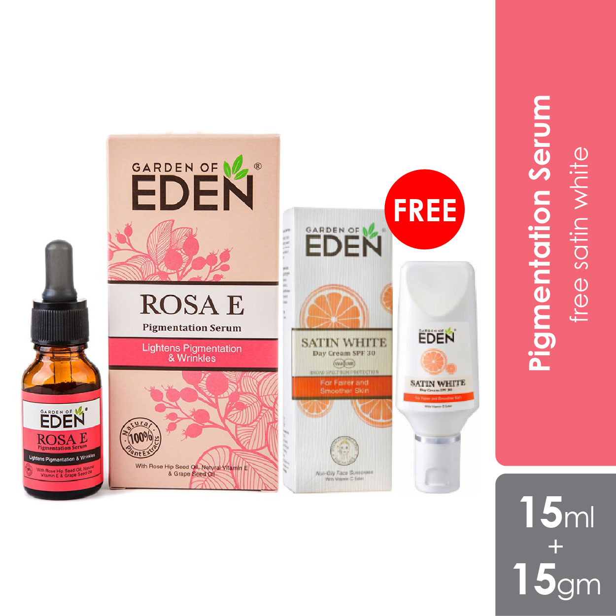 Garden Of Eden Rosa E 15ml Free Satin White 15gm - Alpro Pharmacy