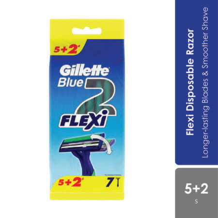 Gillette Blue 2 Flexi 5s+2s Disposal Razor | Longer Lasting Blades & Smoother Shave