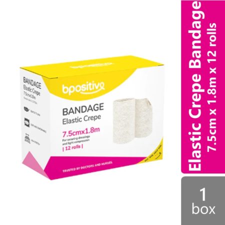 Bpositive Bandage (elastic Crepe) 7.5cm X 1.8m 12s | For Cuts, Grazes & Covering Sutures