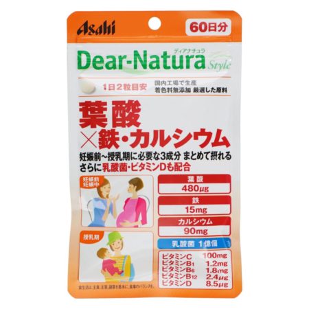 Asahi 60 Days Dear Natura Folic Acid X Iron & Calcium Supplement Tablets 120s