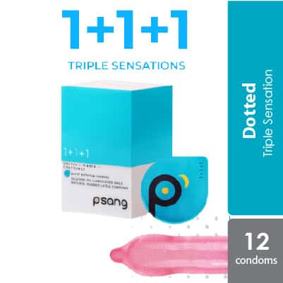 P'sang 1+1+1 Dotted Ribbed Contoured Condom 12s | One Handed Condom