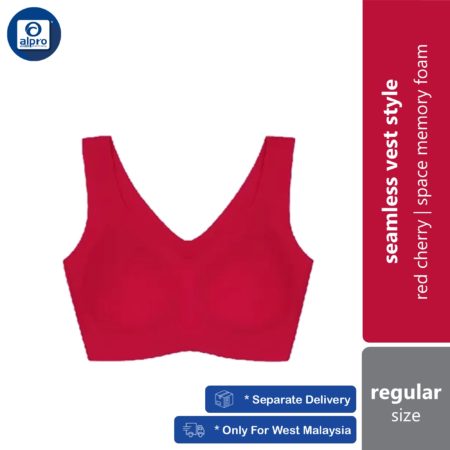 Crown Seamless Vest Style Bra Red Cherry (Regular/ Large Size) | Comfy Space Memory Foam