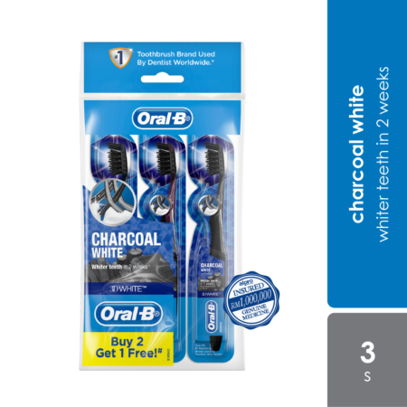Oral B 3D White Charcoal White Toothbrush 2s Free 1s | Whiter Teeth in 2 Weeks