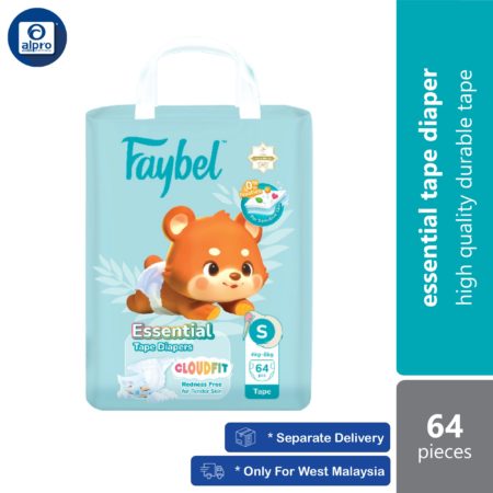 Faybel Essential Tape Diapers (Size S) 64s | High Quality Durable Tape
