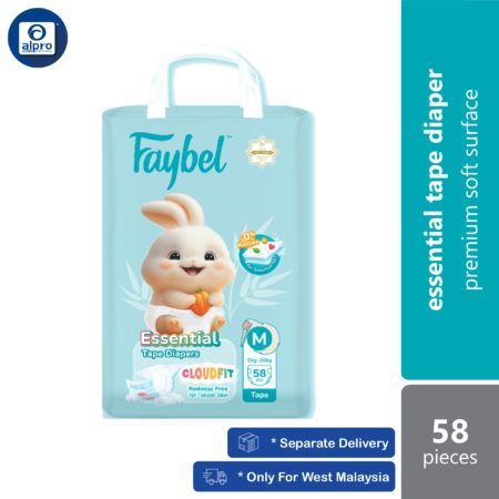 Faybel Essential Tape Diapers (Size M) 58s | Premium Soft Surface