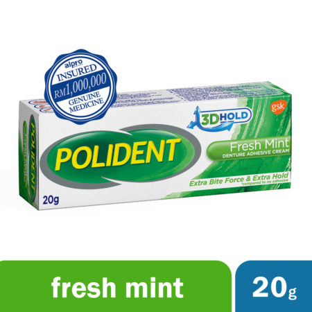 Polident Fresh Mint Denture Adhesive Cream 20g | Improve Denture Fit & Comfort.