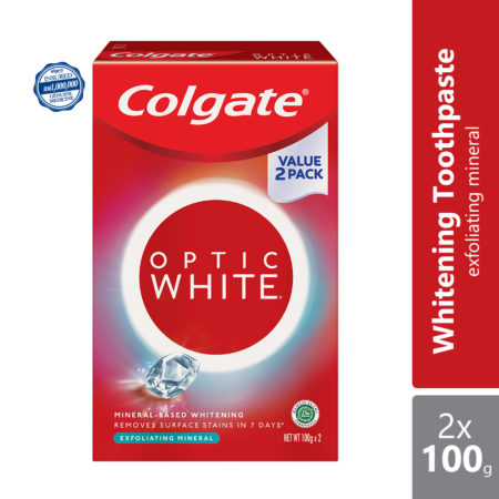 Colgate Optic White Exfoliating Mineral Toothpaste Valuepack 2 x 100g | Removes 6x More Surface Stains