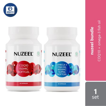 Bundle Nuzeel COQ10 150mg Softgel 30s & Nuzeel Omega 3 Fish Oil 1000mg Supra Softgel 60s | Health Supplement