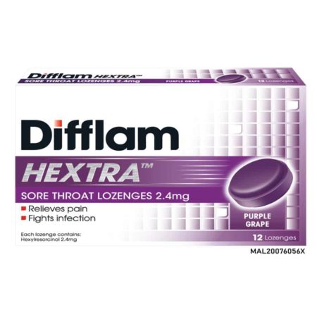 Difflam Hextra Sore Throat Lozenges Purple Grape 12s | Helps to Fight Minor Throat and Mouth Infections