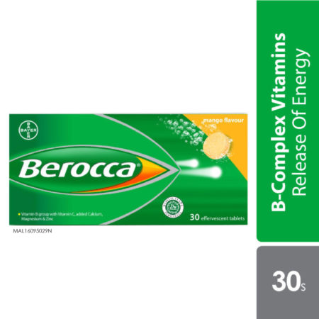 Berocca Performance Mango Effervescent Tablets with Vitamin C 30s | Helps Reduce Tiredness and Fatigue